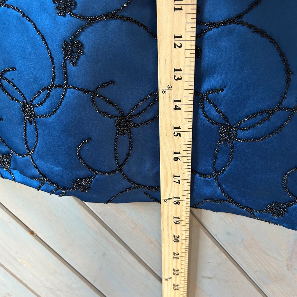 Moda International Blue Satin Beaded Mini Skirt Vintage Size 2 Pencil Cocktail - Picture 5 of 5